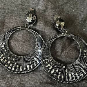 Chic Black and Silver Hoop Earrings